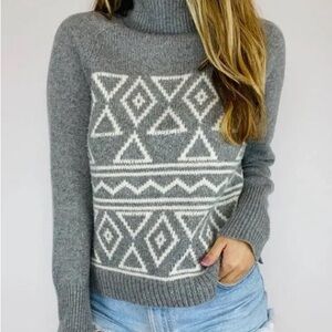 J. Crew Gray and White Turtleneck Sweater